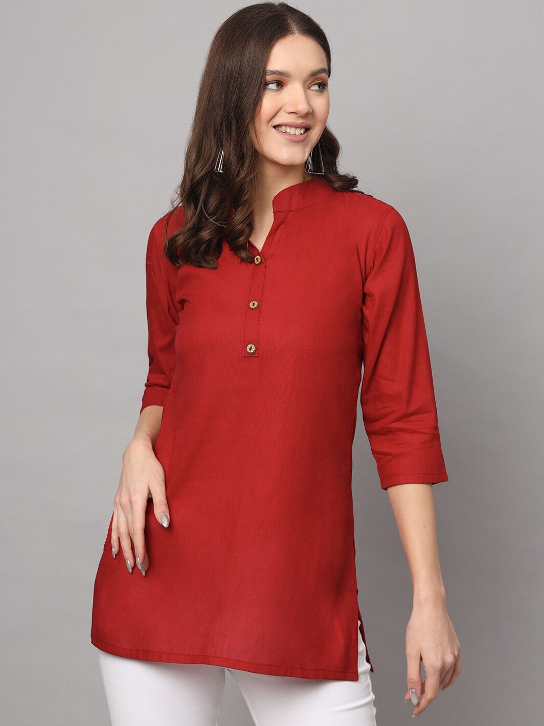 

Modestouze Attires Mandarin Collar Straight Tunic, Maroon