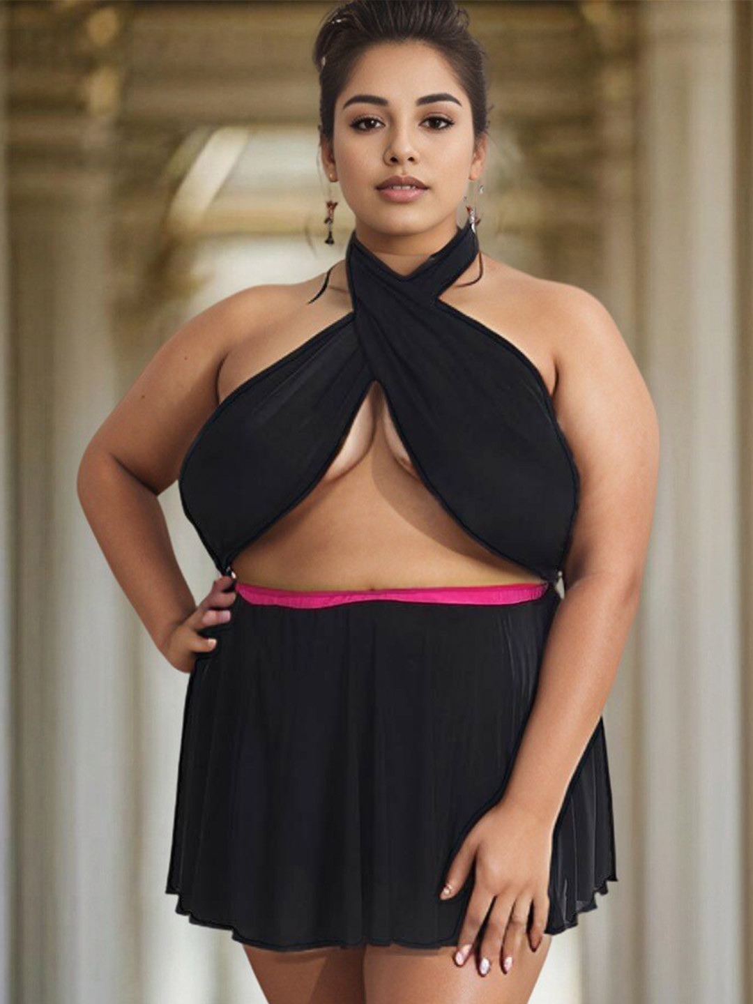 

Klamotten Plus Size Halter Neck Baby Doll, Black