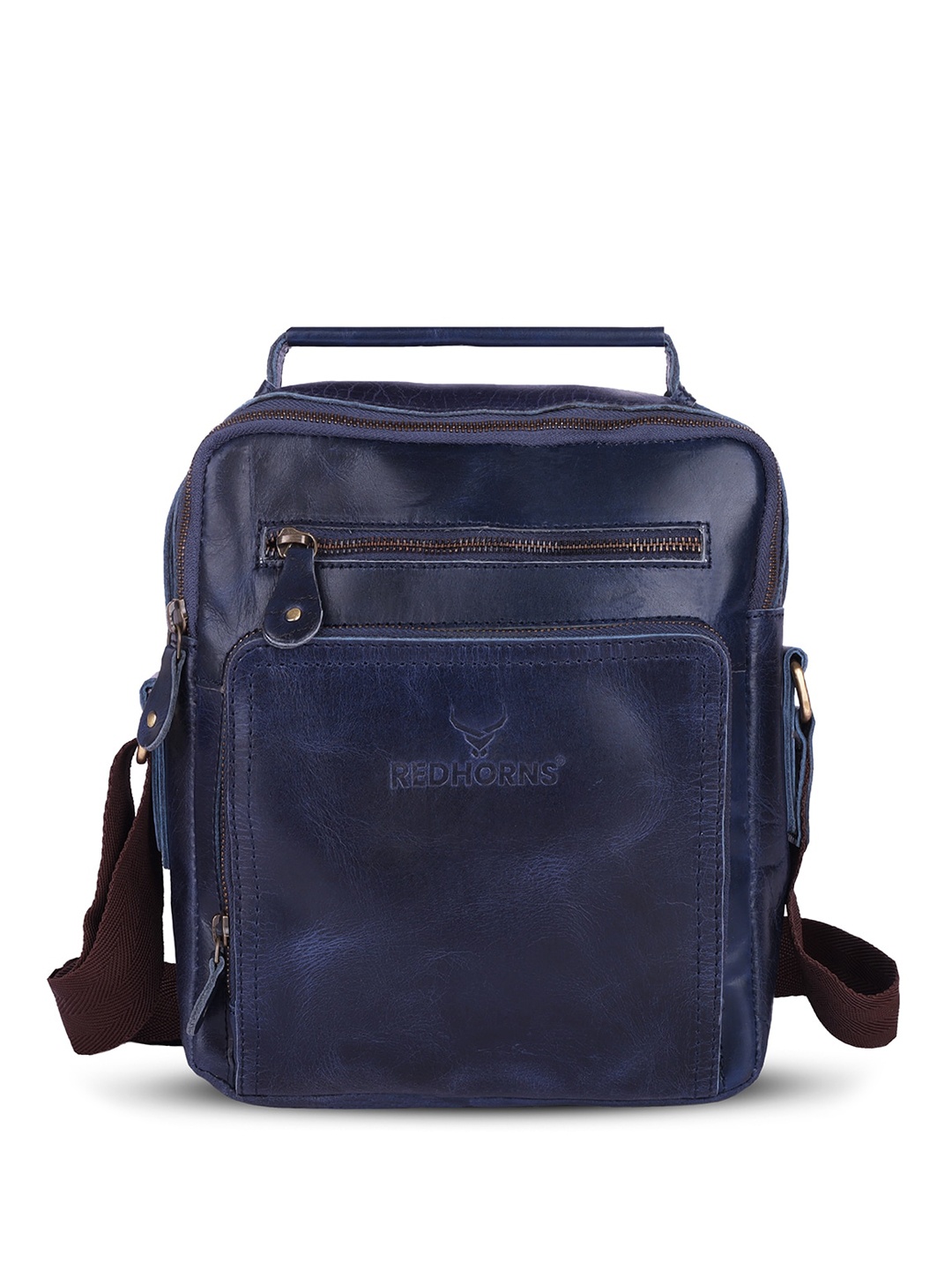 

REDHORNS Unisex Leather Structured Sling Bag, Blue