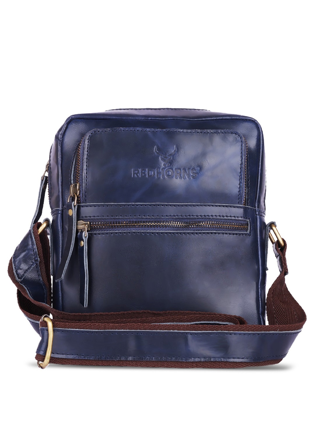 

REDHORNS Unisex Leather Structured Sling Bag, Blue