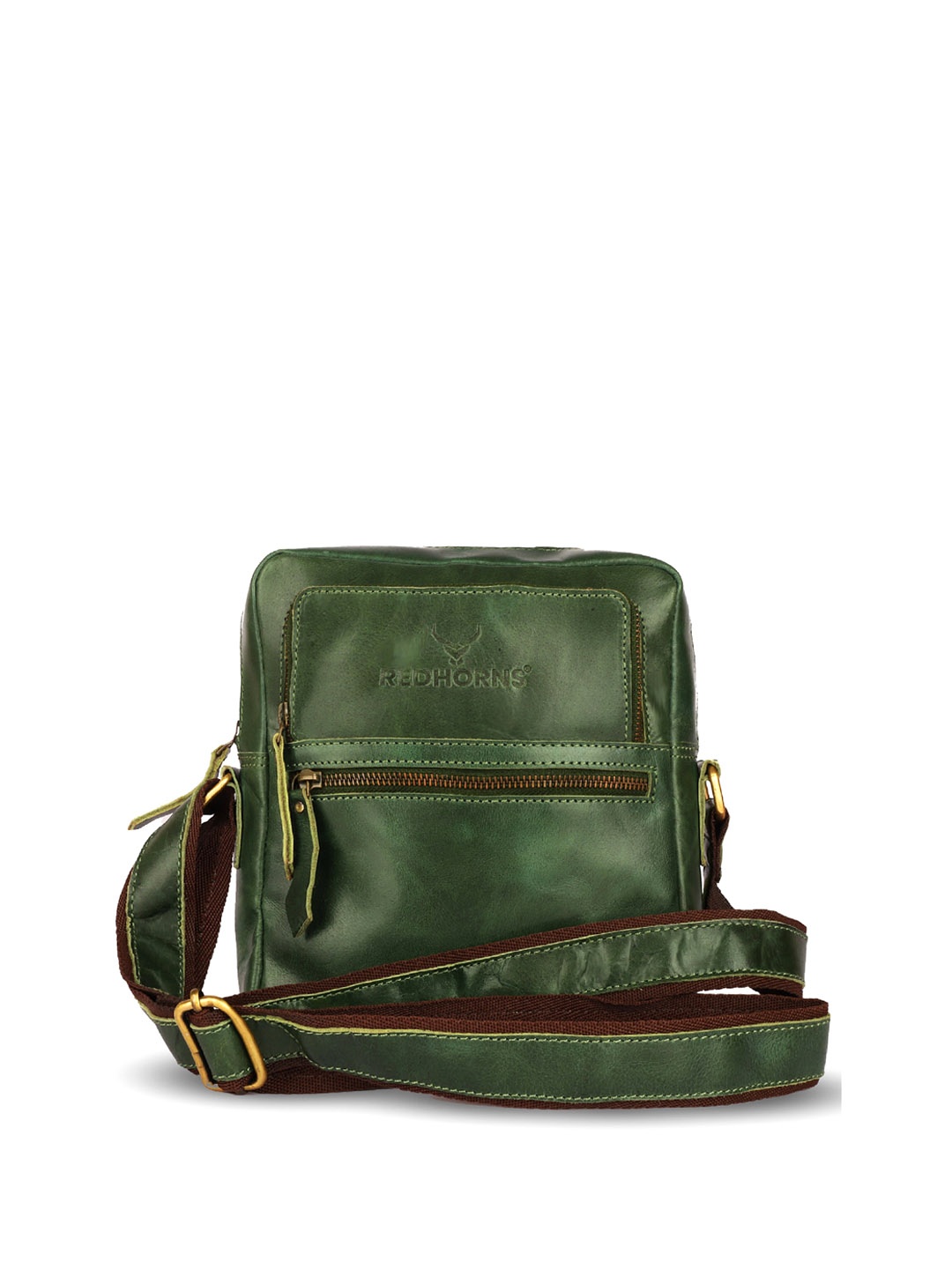 

REDHORNS Unisex Leather Structured Sling Bag, Green