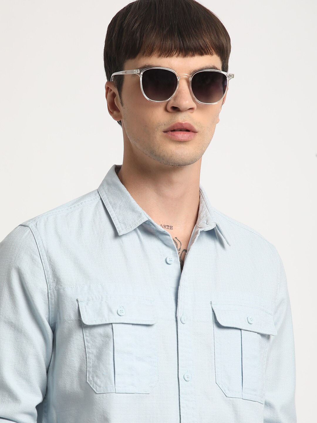 

THE BEAR HOUSE Slim Fit Cotton Casual Shirt, Blue