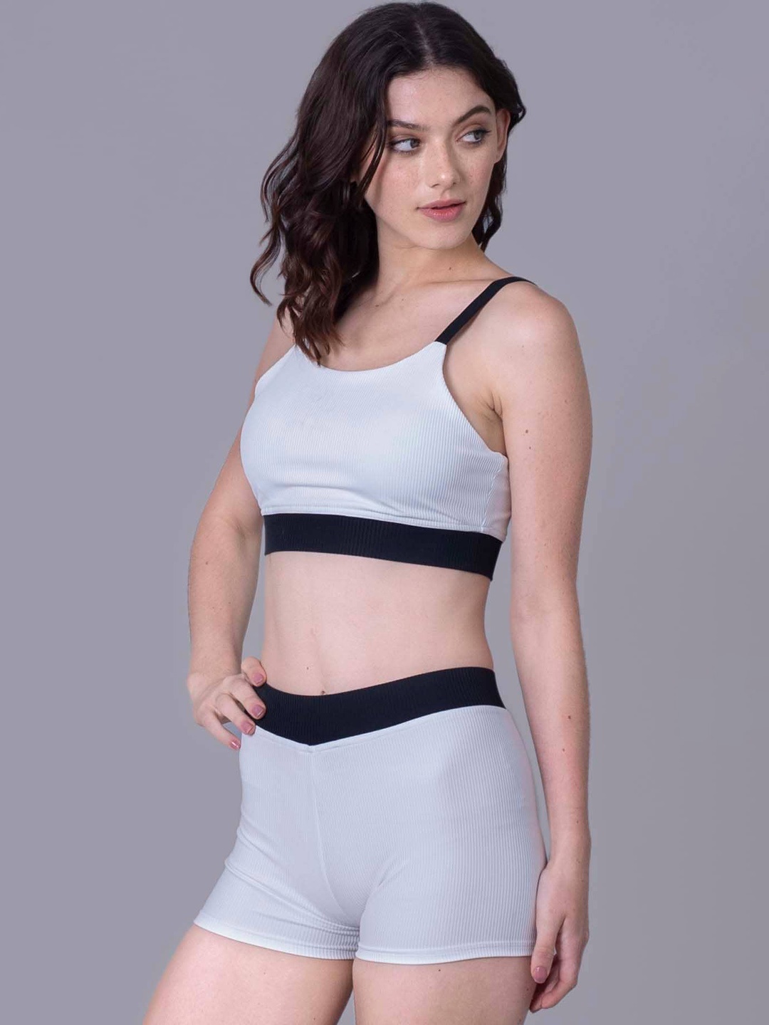 

Keepfit Ribbed Contrast Border Two Piece Swim Suit, White