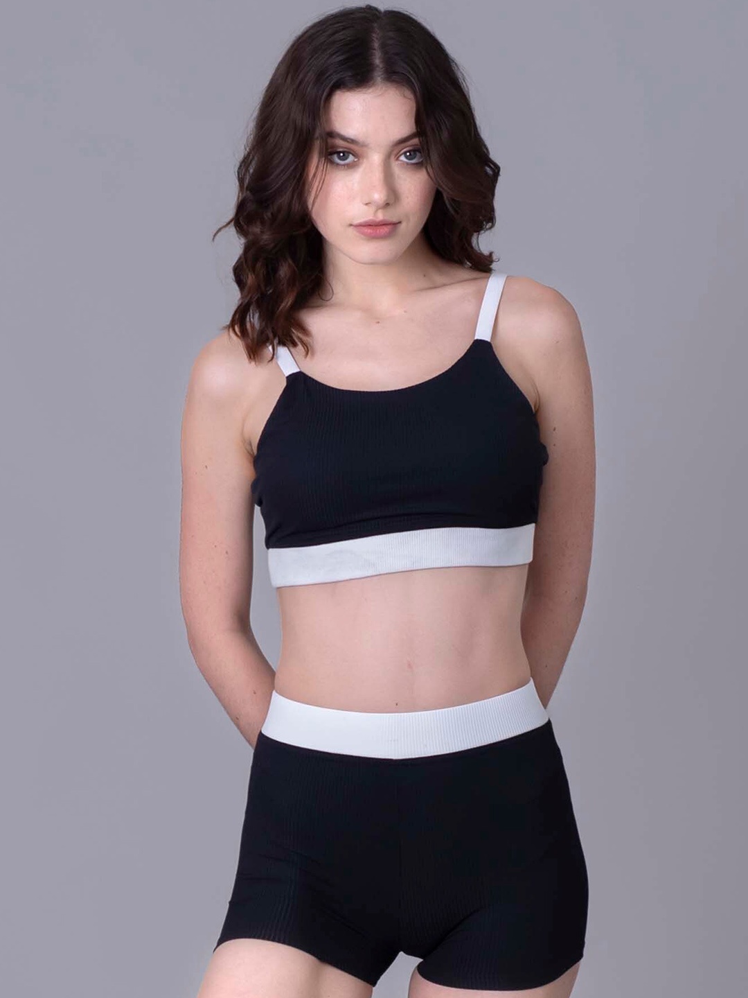 

Keepfit Ribbed Contrast Border Medium Coverage Top With Boy Shorts Swim Set, Black
