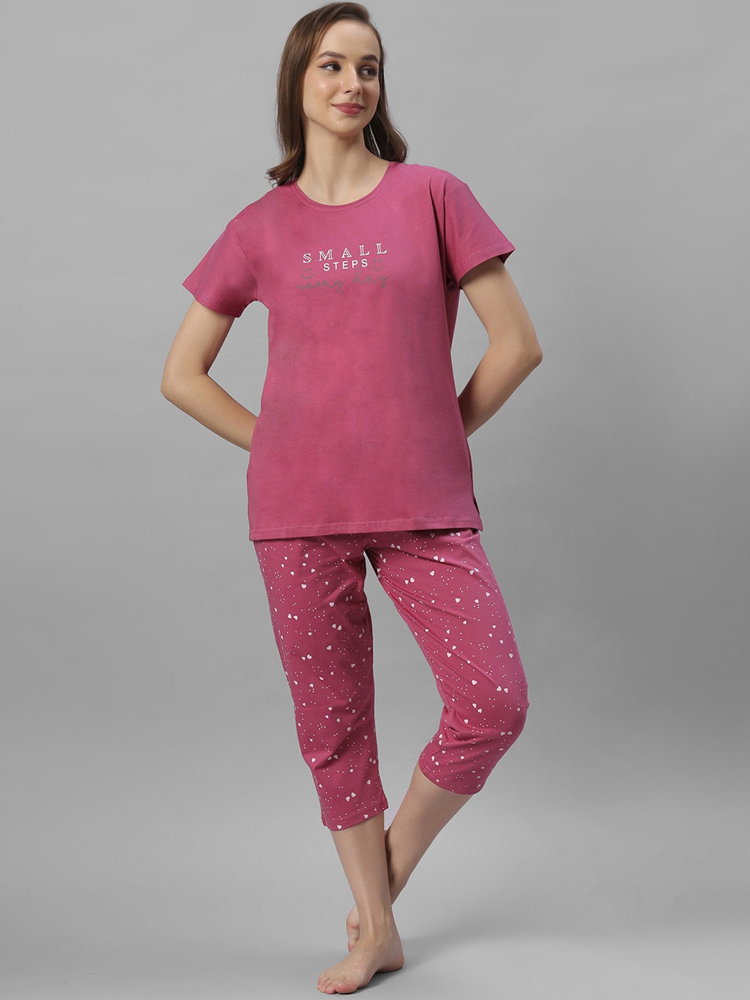 

DZZO Typography Printed Pure Cotton Night suit, Pink