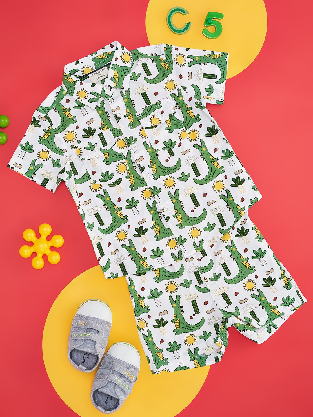 

Pantaloons Baby Boys Printed Pure Cotton Shirt with Shorts, White