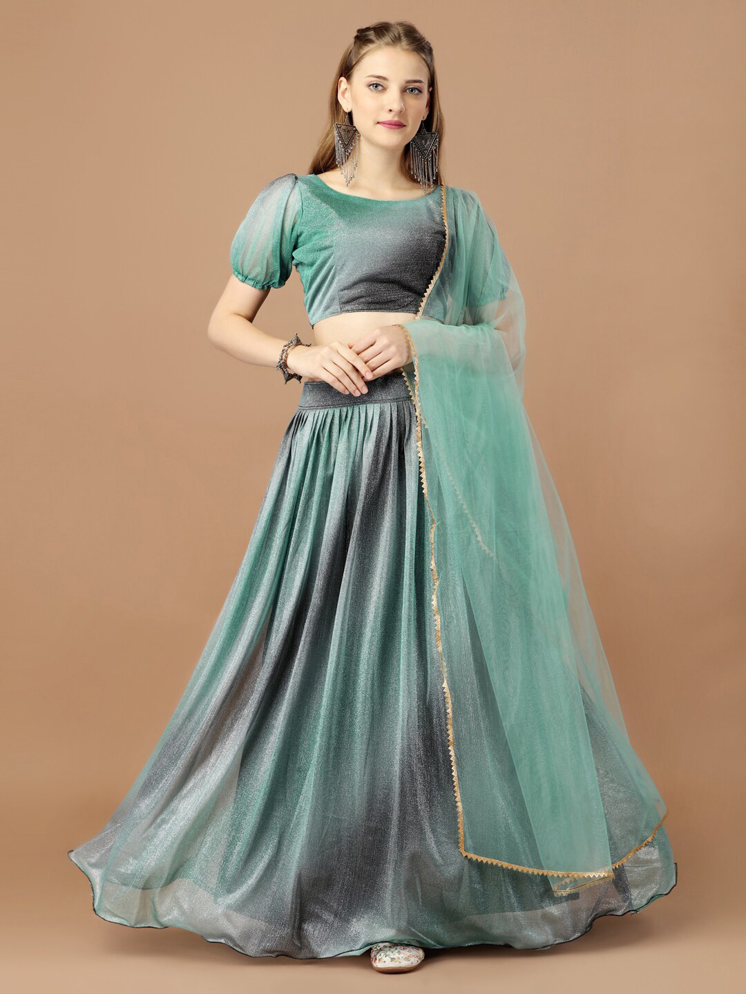 

KALINI Printed Semi-Stitched Lehenga & Unstitched Blouse With Dupatta, Green