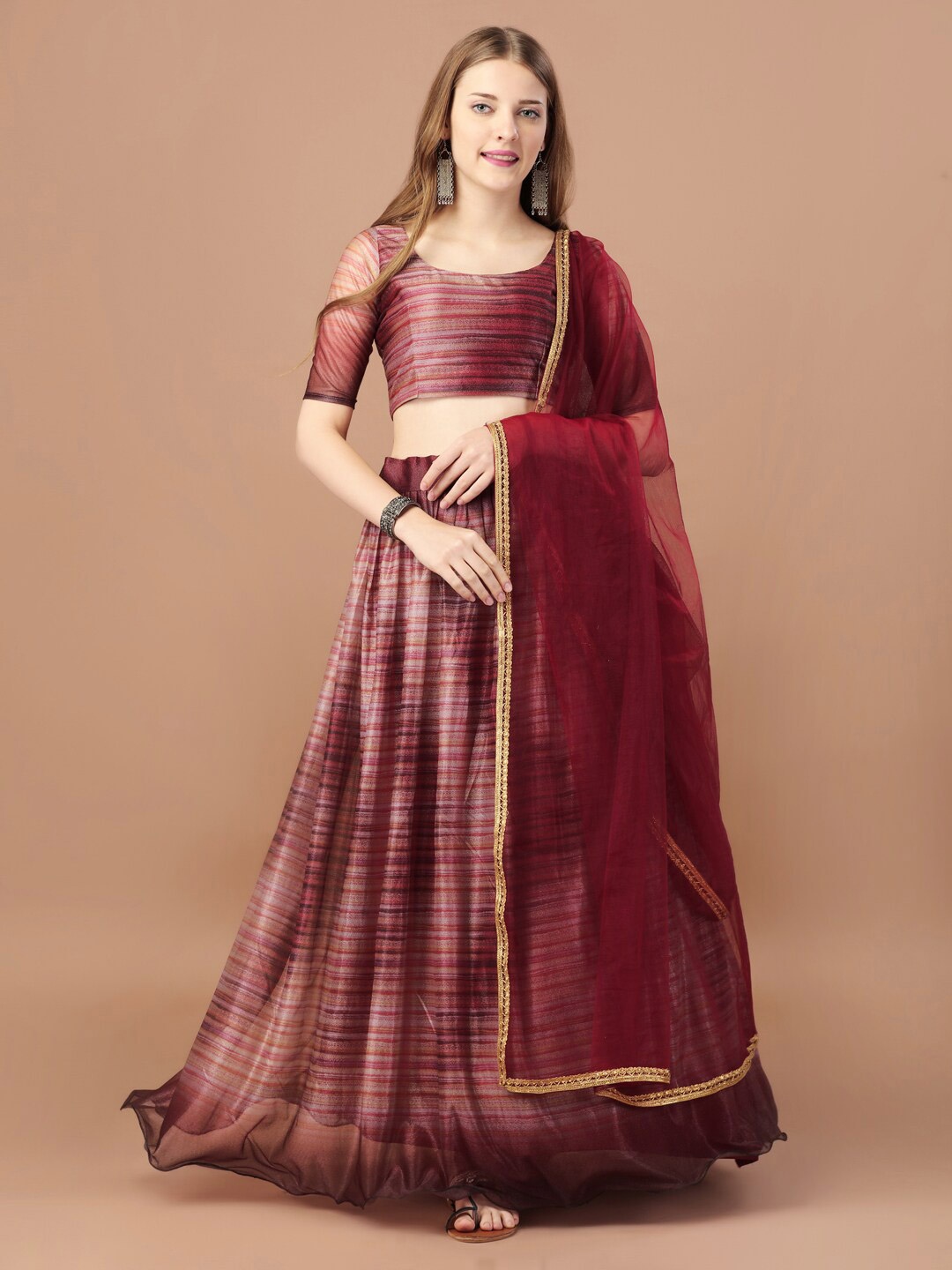 

KALINI Printed Semi-Stitched Lehenga & Unstitched Blouse With Dupatta, Maroon