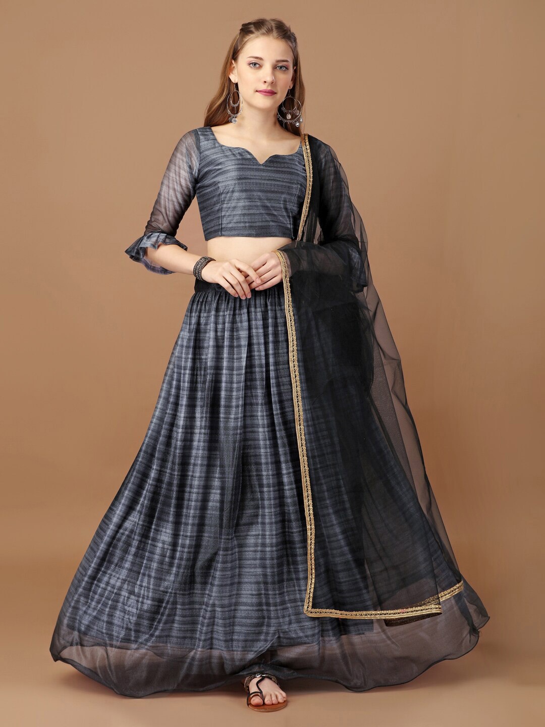 

KALINI Printed Semi-Stitched Lehenga & Unstitched Blouse With Dupatta, Grey