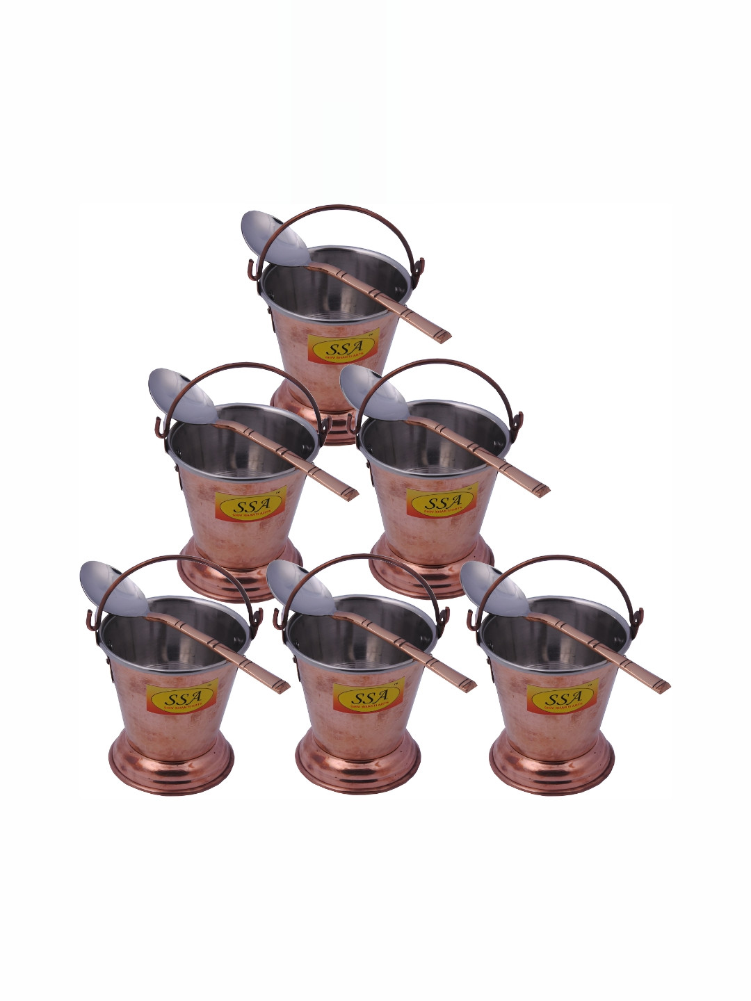 

Shivshakti Arts Brown 12 Pieces Copper Gravy Buckets and Spoons 300 ml