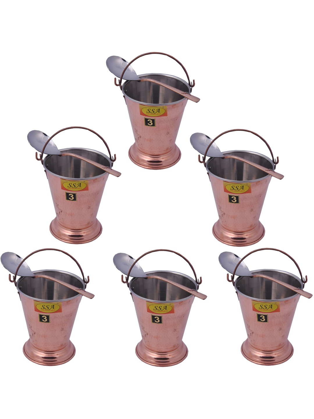 

Shivshakti Arts Copper-Toned 12 Pieces Copper Buckets With Serving Spoon