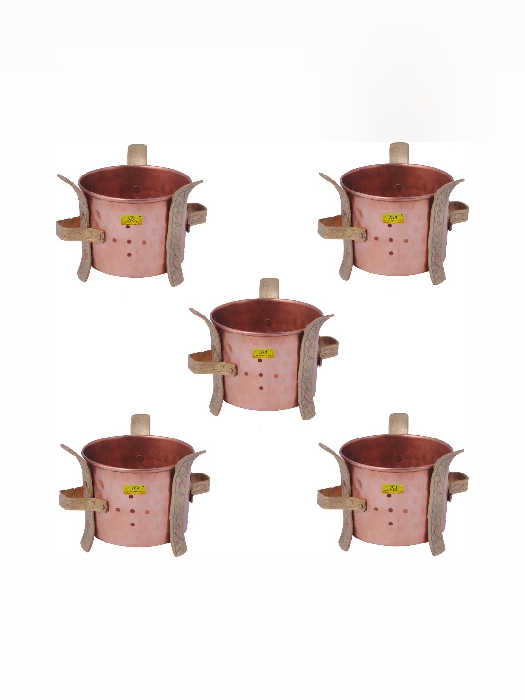 

Shivshakti Arts 5 Pieces Copper Brass Food Warmer Angeethi Traditional Sigdis