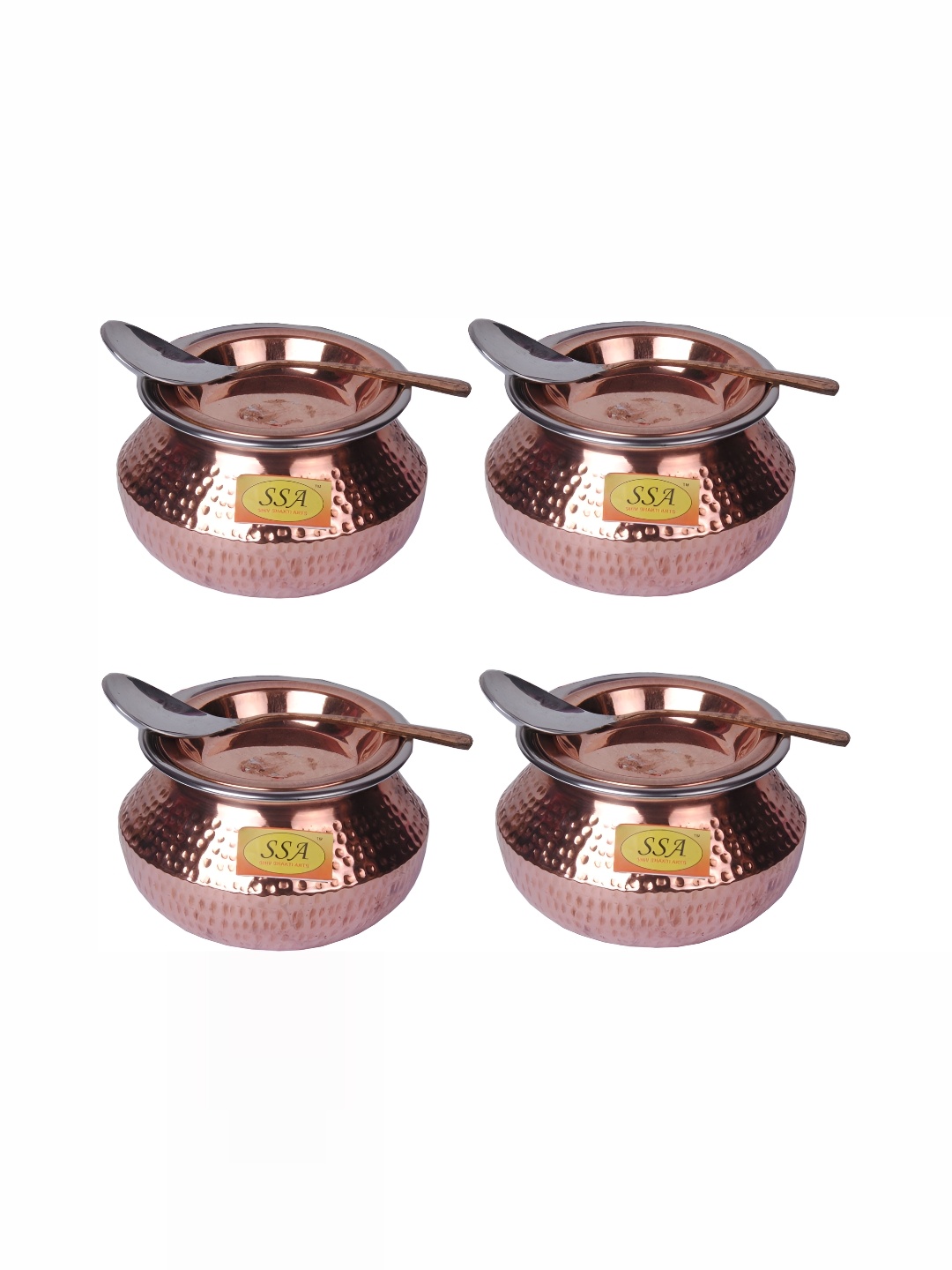 

Shivshakti Arts Brown 4 Pieces Copper Cooking Handi With Lid & Spoons