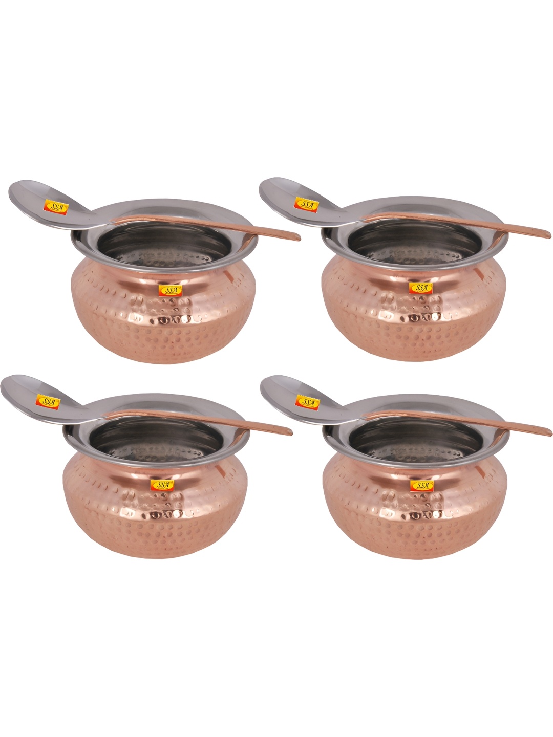 

Shivshakti Arts Brown 4 Pieces Copper Cooking Handi with Spoons