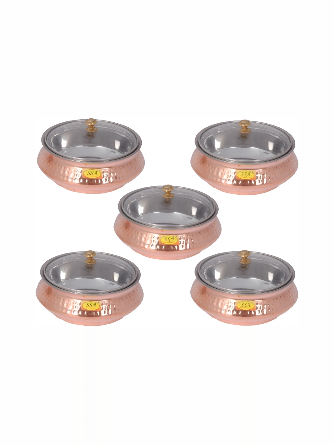 

Shivshakti Arts Copper-Toned 5 Pieces Copper Handis With Lids