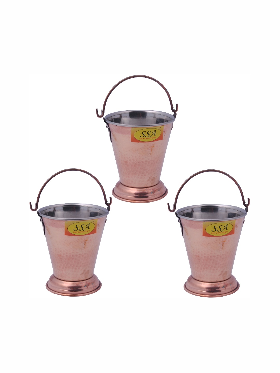 

Shivshakti Arts Brown 3 Pcs Steel Copper Buckets 500 ml