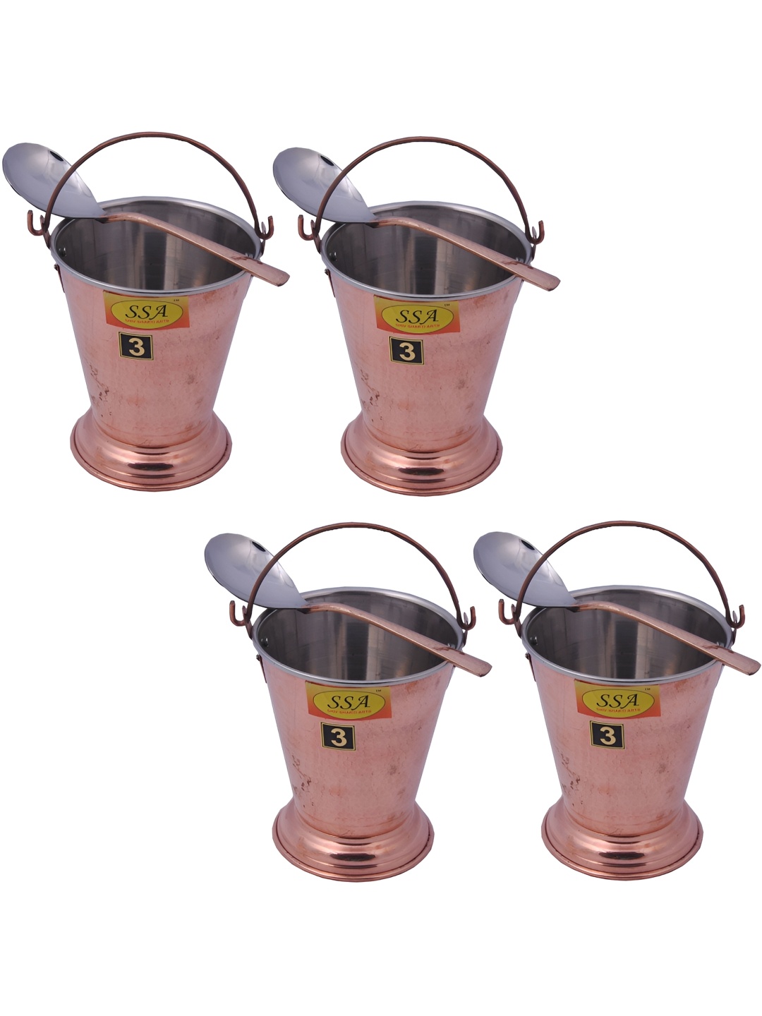 

Shivshakti Arts Brown 4 Pieces Copper Bucket/Balti With 4 Serving Spoon