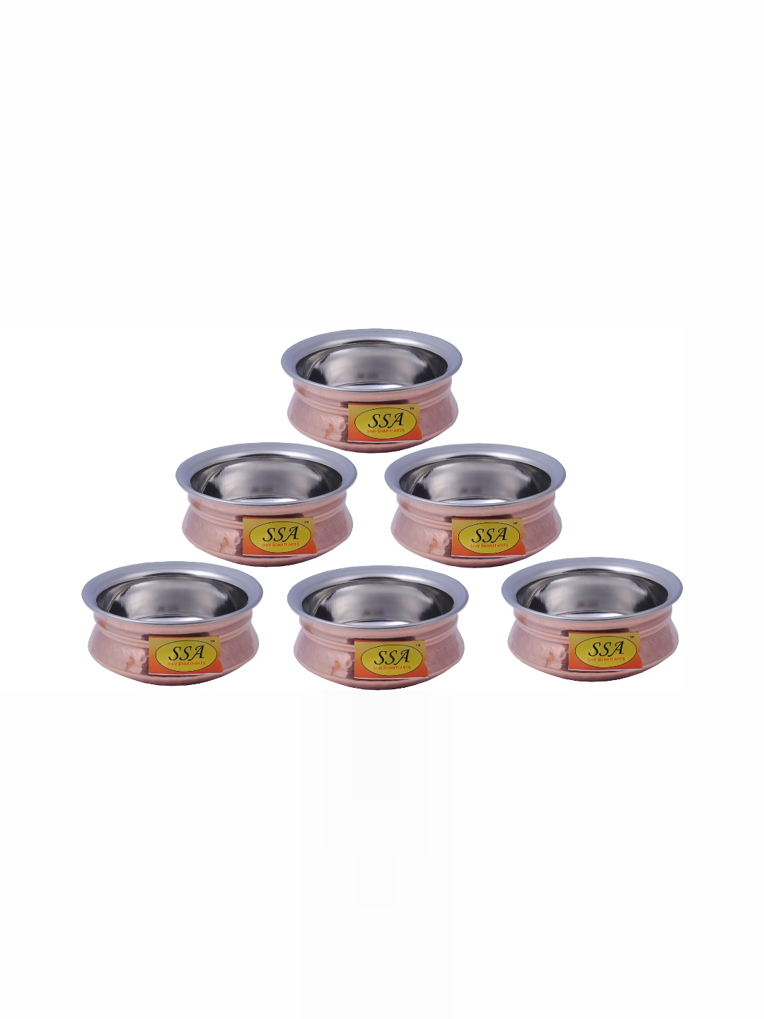 

Shivshakti Arts Brown 6 Pieces Hammered Steel Copper Handis 300 ml Each
