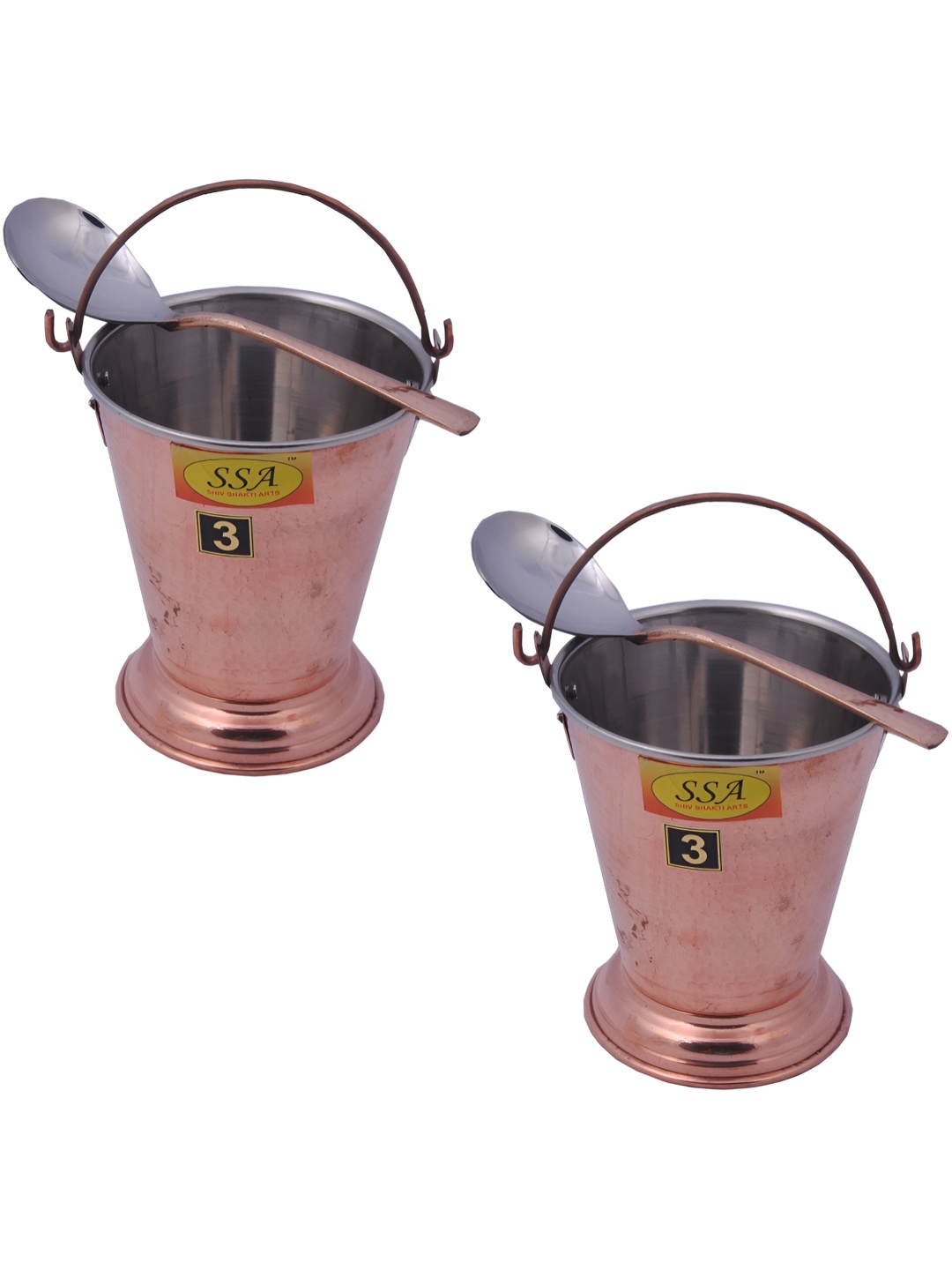 

Shivshakti Arts Brown 2 Pieces Steel Copper Serving Buckets With Spoon 500ml