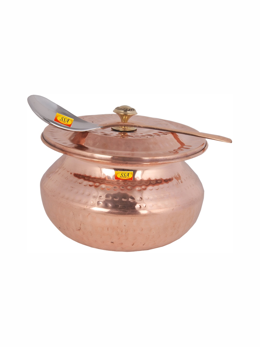 

Shivshakti Arts Brown Copper handi With Lid & Serving Spoon