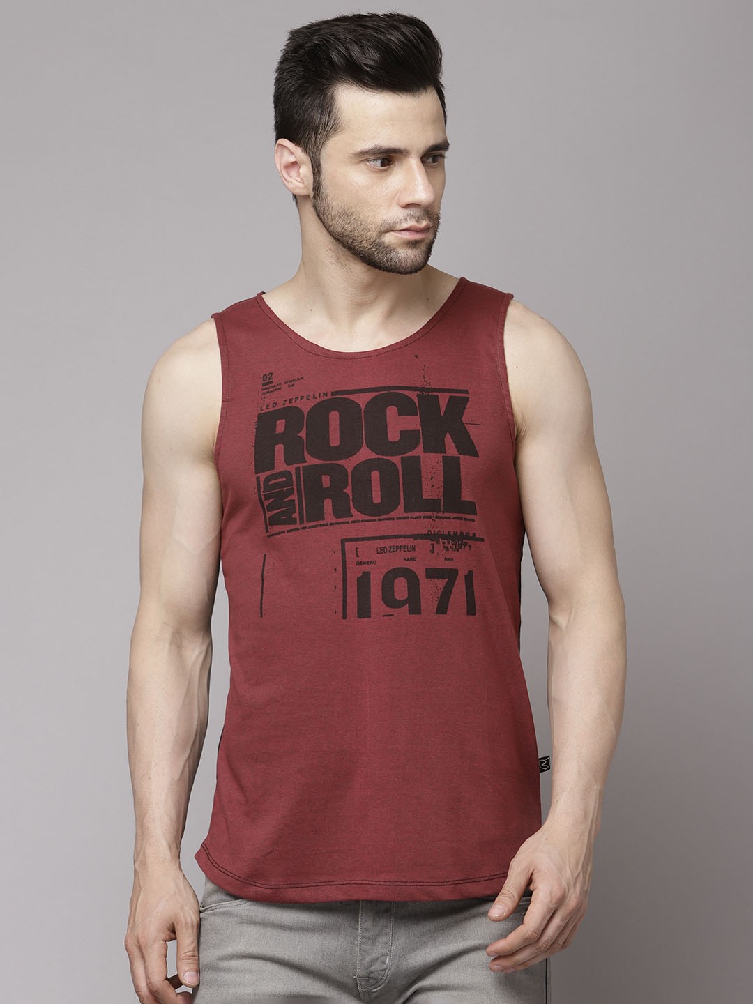 

Rigo Plus Size Printed Jersey Cotton Slim Fit Gym T Shirt Vests, Maroon