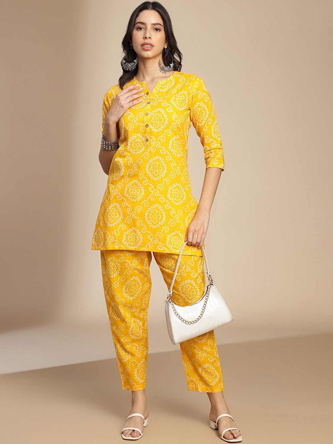 

KALINI Bandhani Printed Top With Trousers Co-Ords, Yellow
