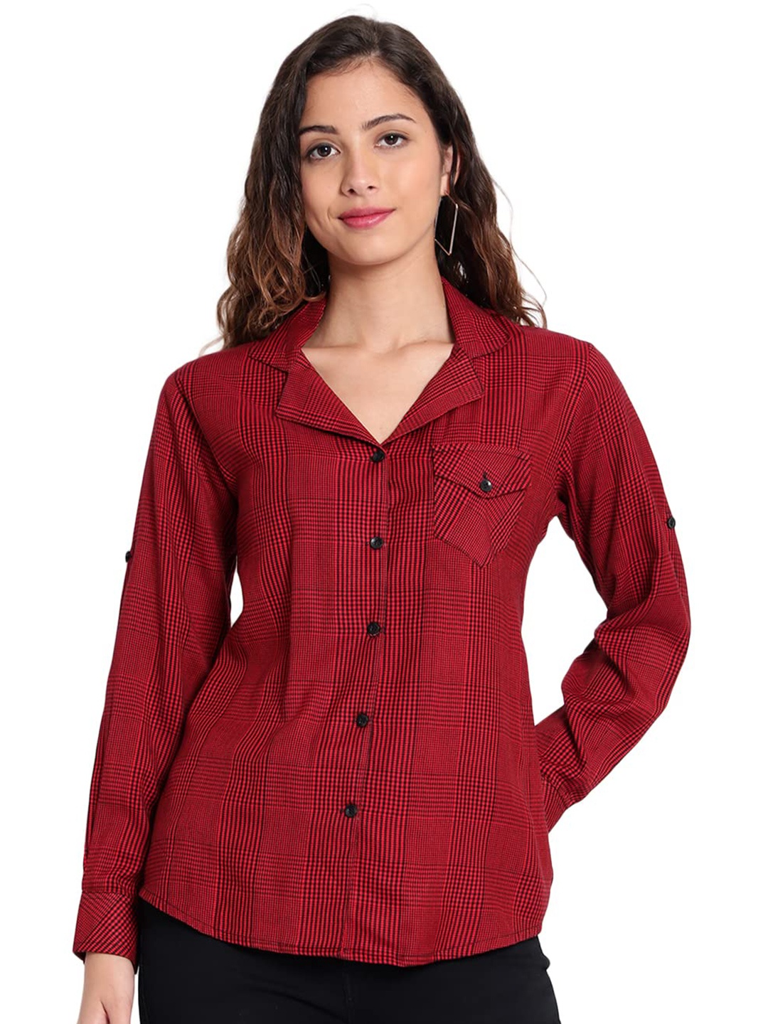 

Indietoga Check Classic Rayon Longline Shirt, Red