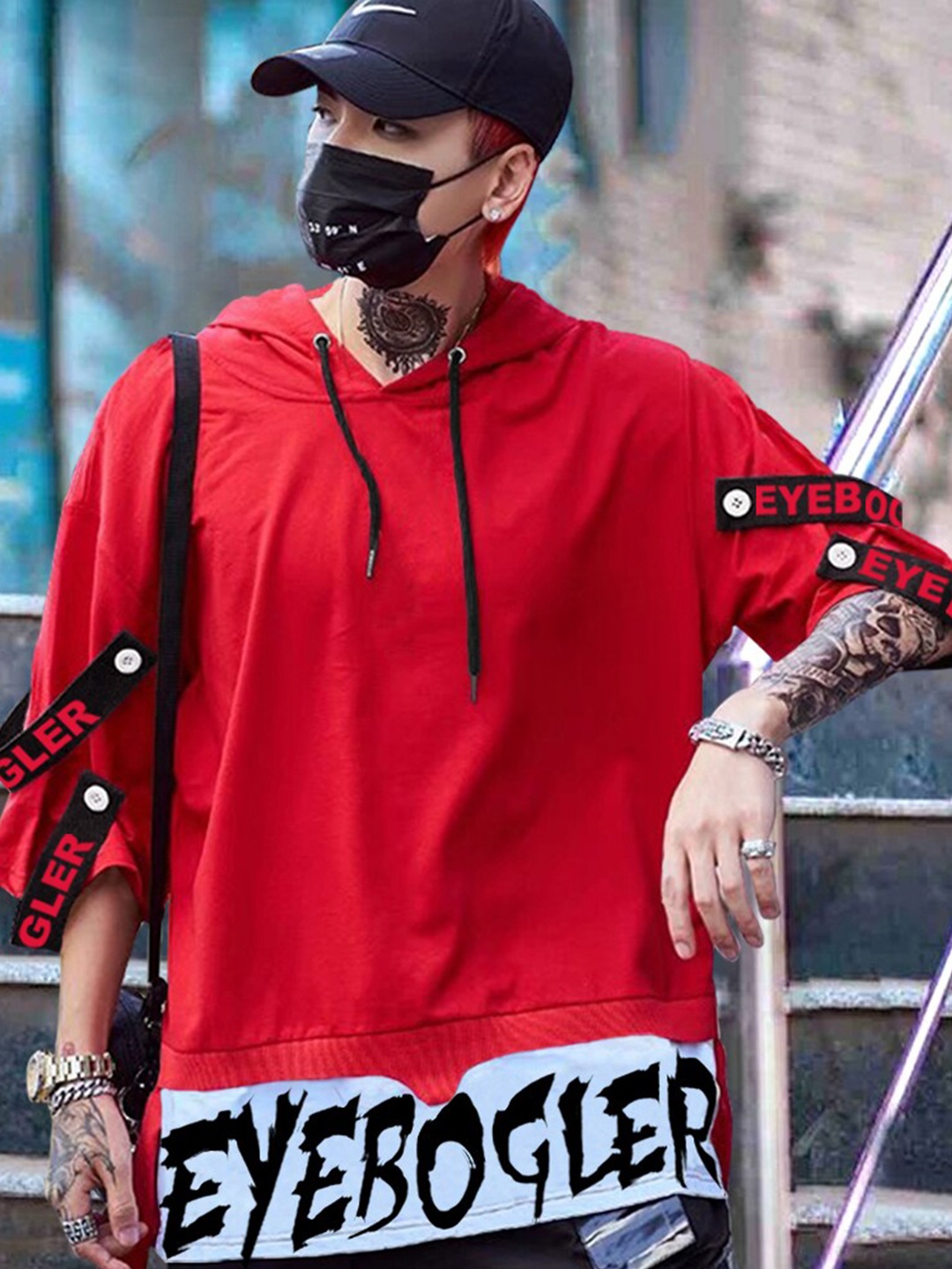 

Eyebogler Hooded Cotton Oversized T-shirt, Red