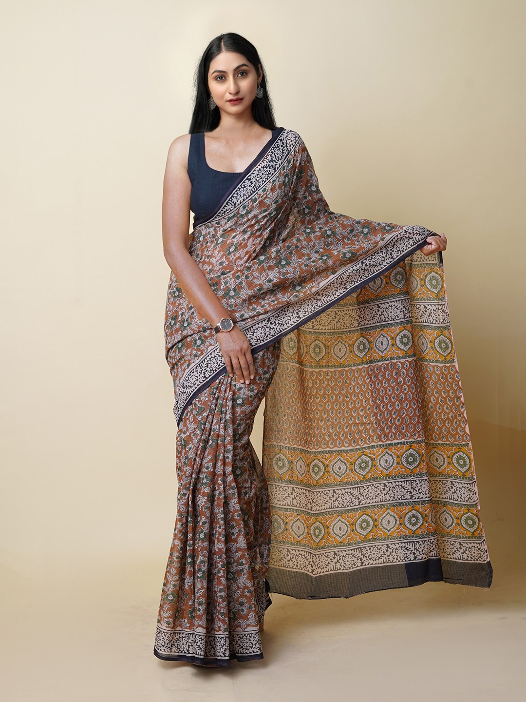 

Unnati Silks Floral Printed Kota Saree, Brown