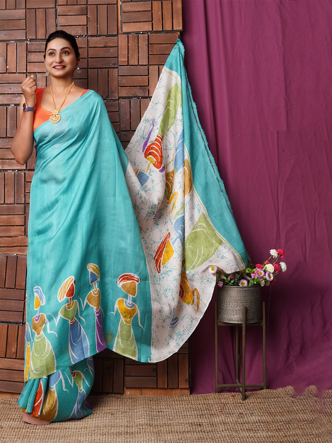

Unnati Silks Abstract Printed Handloom Murshidabad Silk Saree, Green