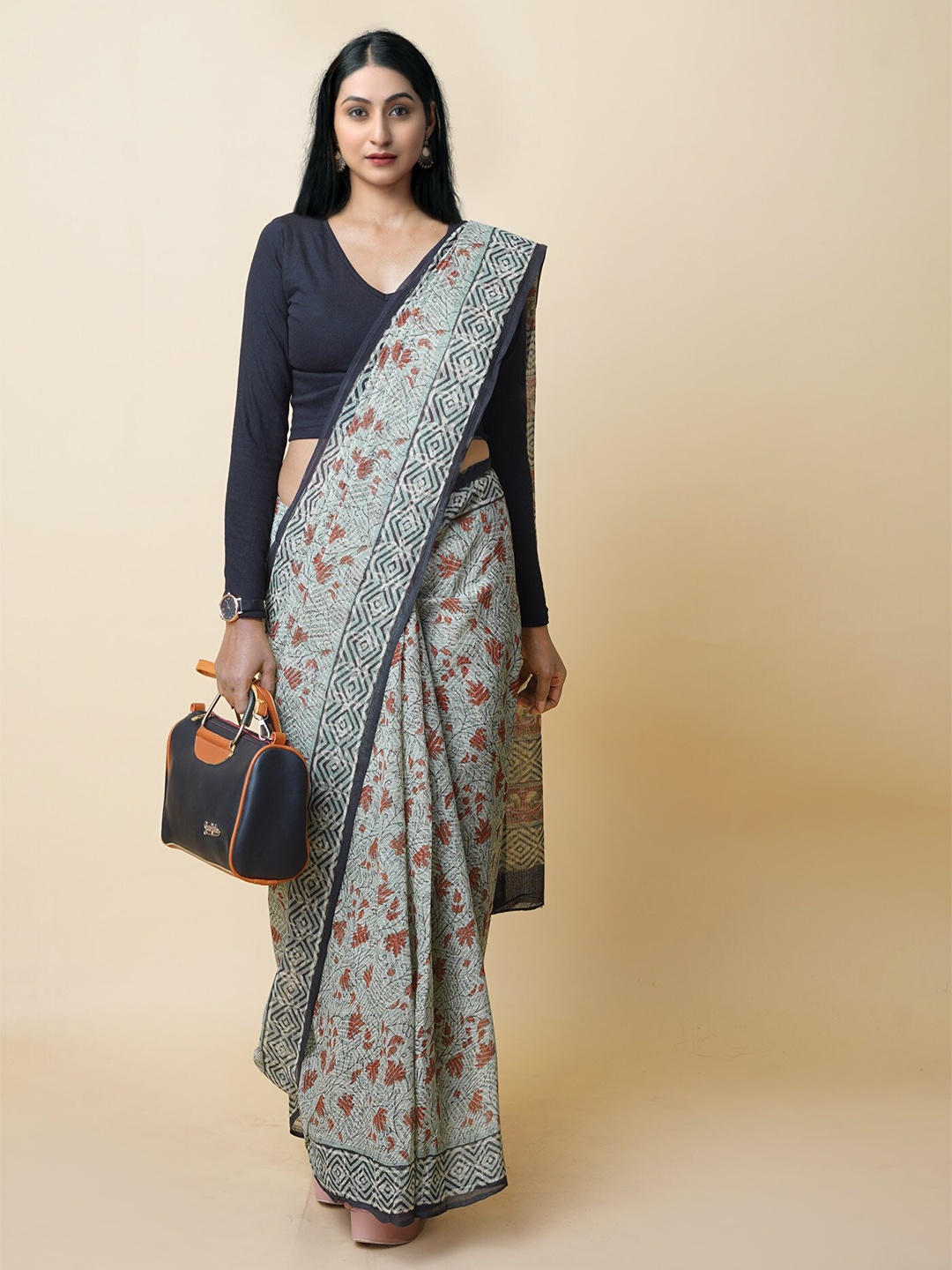 

Unnati Silks Floral Printed Kota Saree, Green
