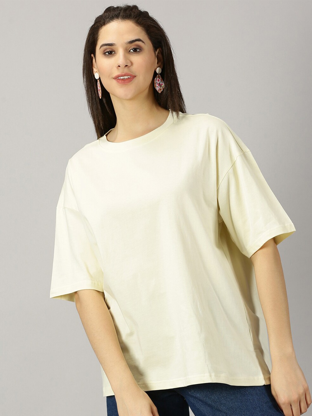 

THE HOLLANDER Round Neck Drop-Shoulder Sleeves Pure Cotton Oversized T-shirt, White