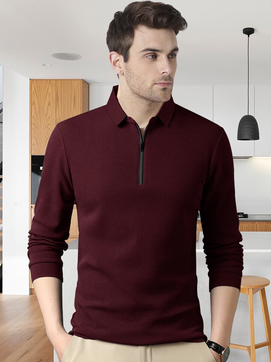 

Eyebogler Cotton Polo Collar T-shirt, Maroon