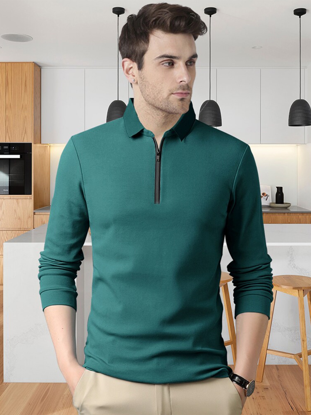 

Eyebogler Polo Collar Cotton T-shirt, Green