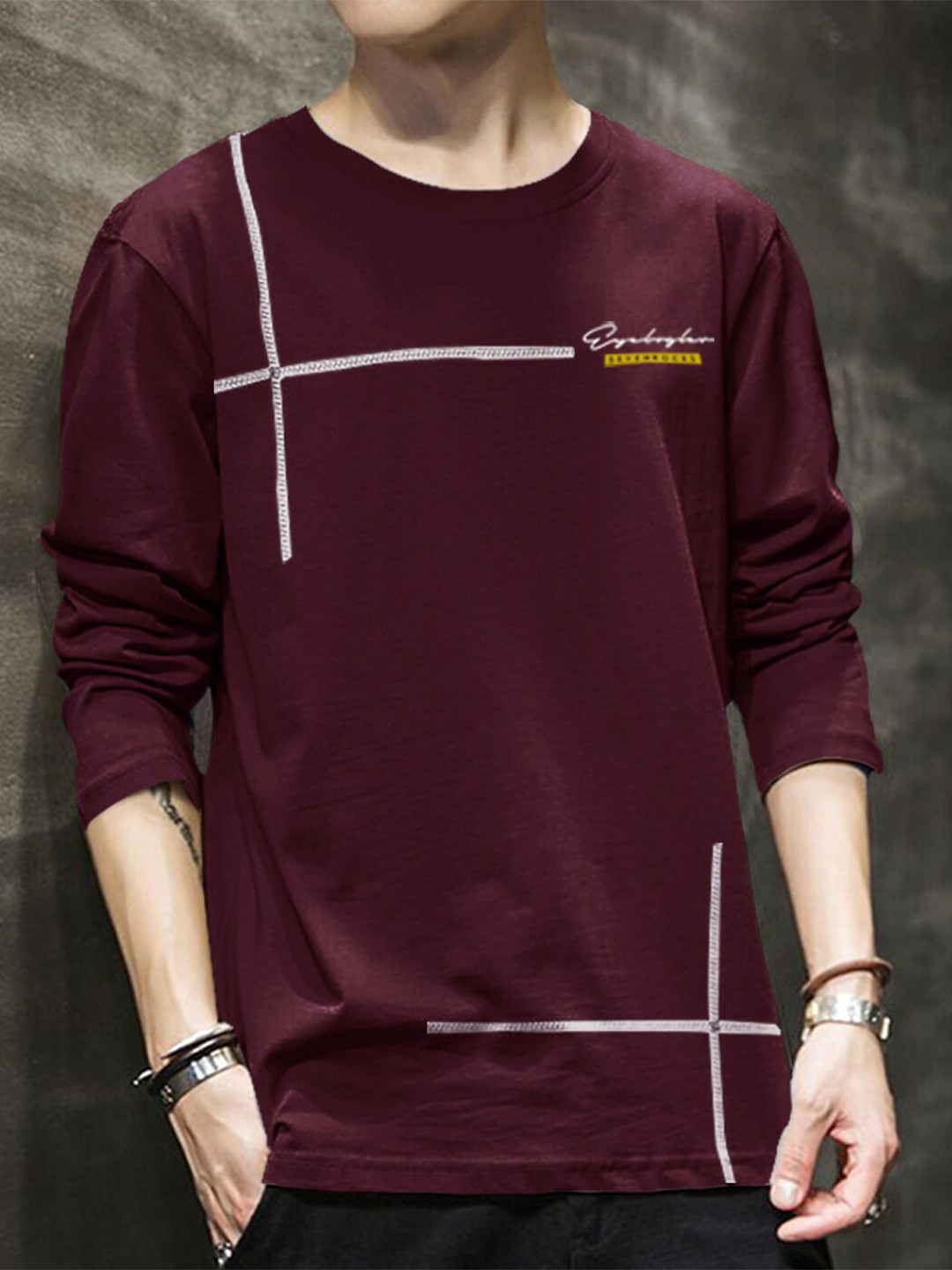 

Eyebogler Long Sleeves Cotton T-shirt, Burgundy