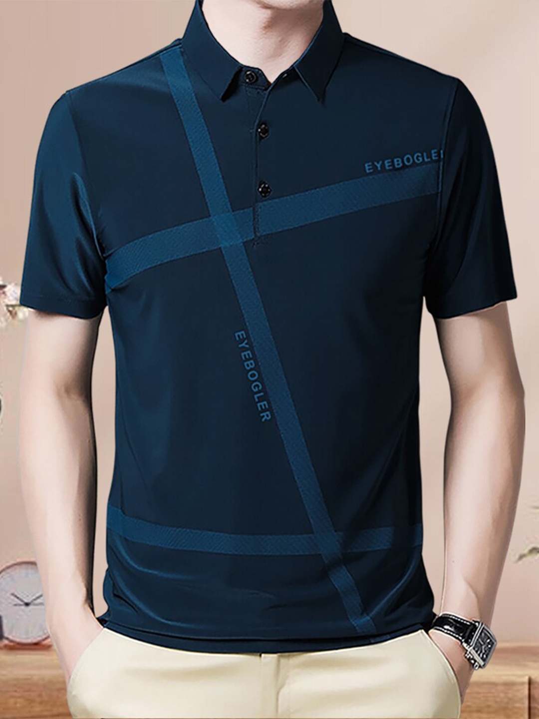

Eyebogler Brand Logo Printed Cotton Polo Collar Short Sleeves Casual T-shirt, Teal