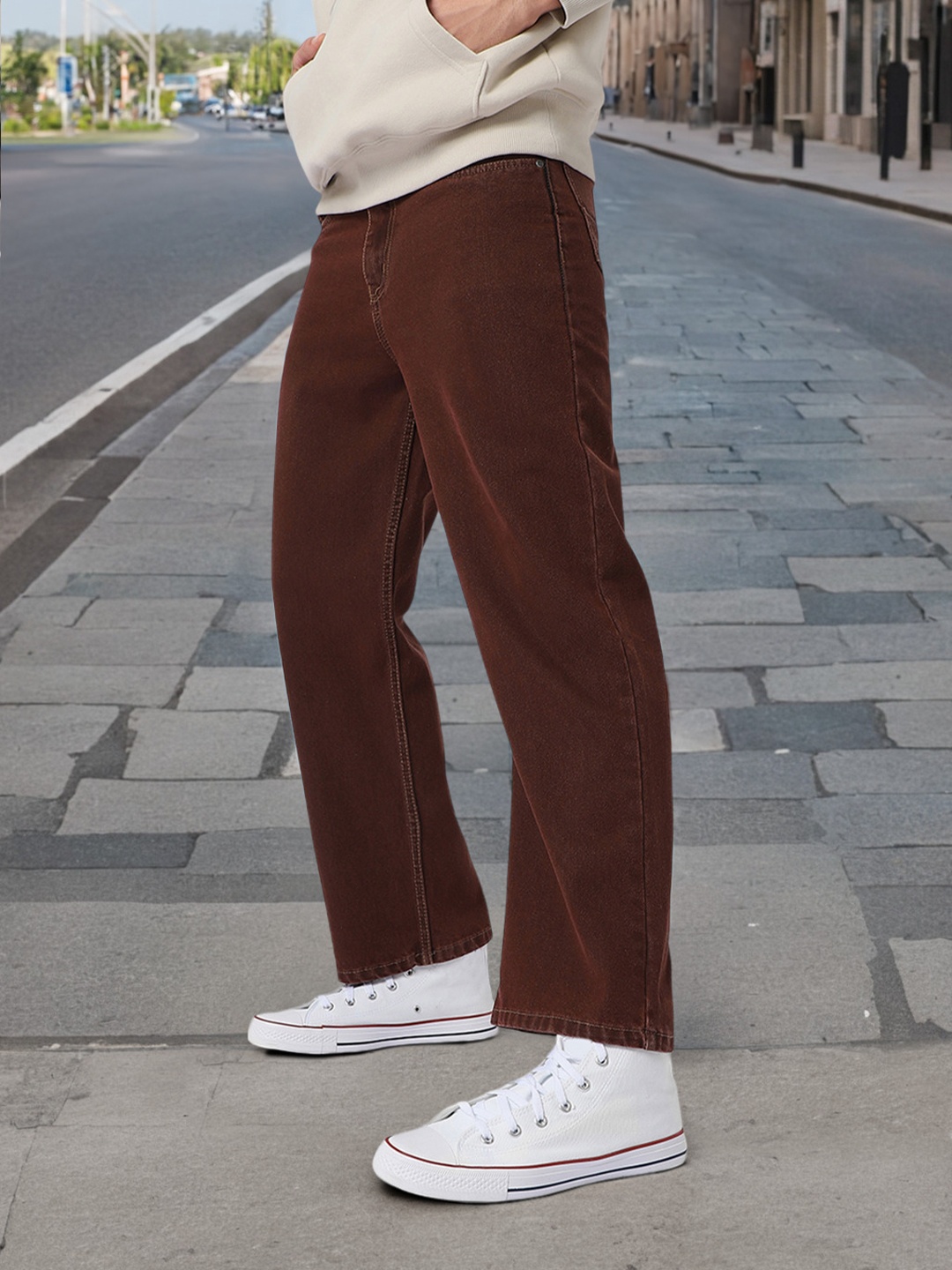

Urbano Fashion Men Loose Fit Washed Non-Stretchable Jeans, Brown