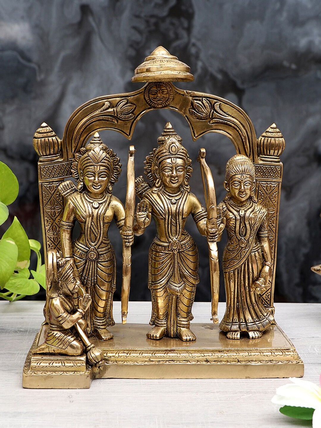 

Two Moustaches Brown Textured Ram Darbar Brass Idol Showpiece