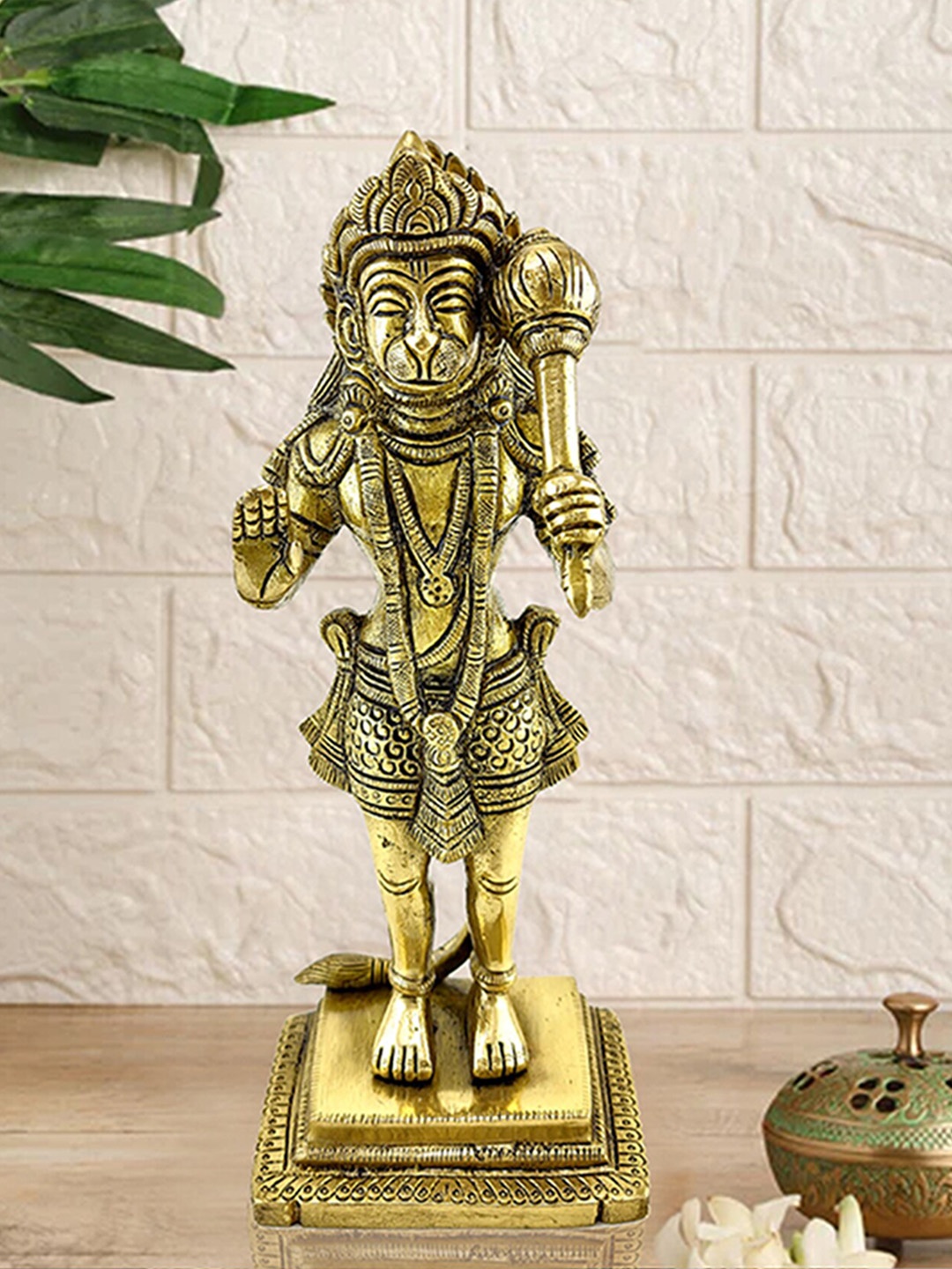 

Two Moustaches Brown Textured Hanuman Brass Idol Showpiece