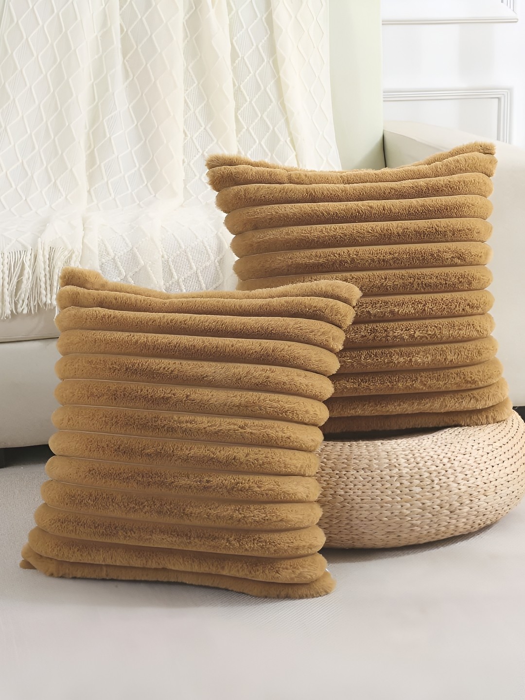 

TANLOOMS Gold-Toned Striped Velvet Square Cushion Covers
