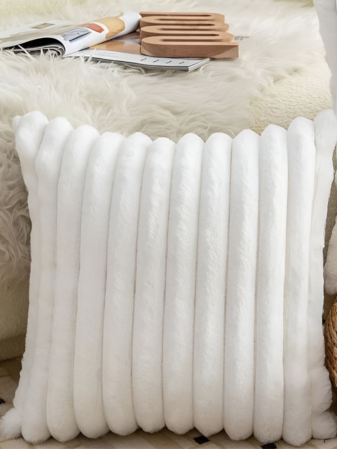 

TANLOOMS White Striped Velvet Square Cushion Covers