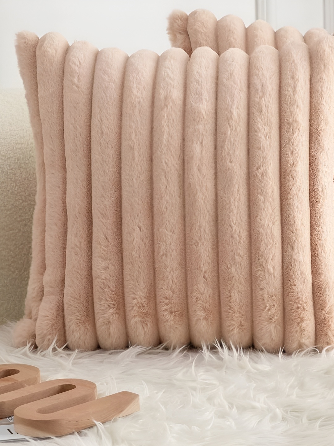 

TANLOOMS Beige Striped Velvet Square Cushion Covers