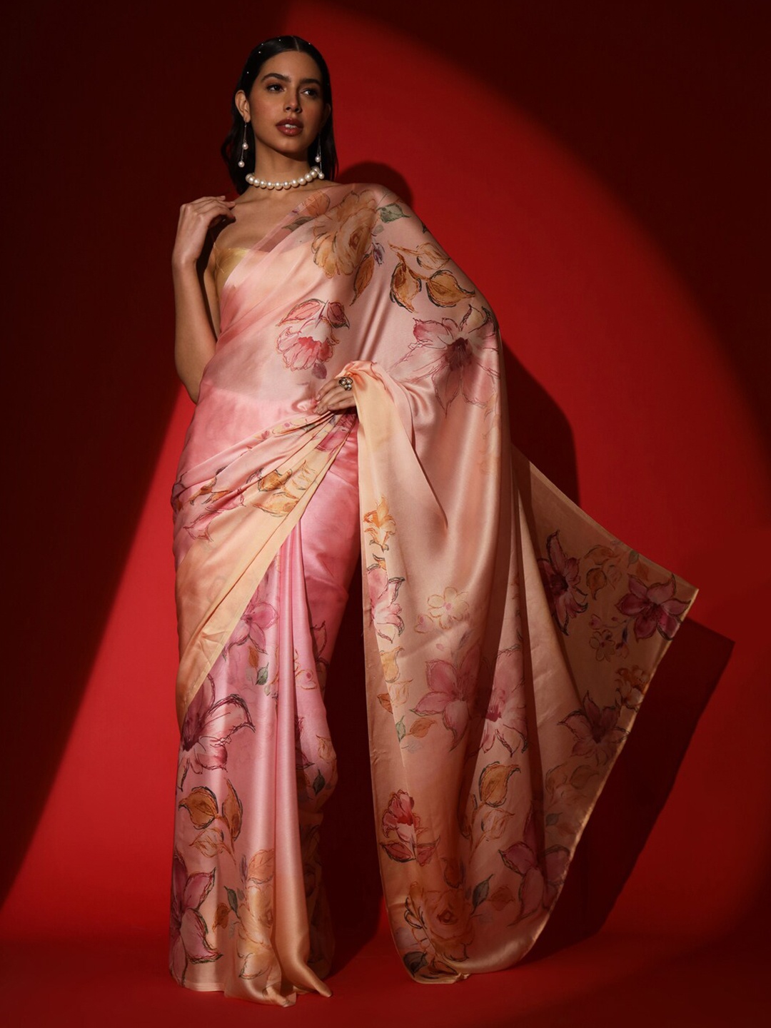 Tikhi Imli Floral Printed Saree, Pink