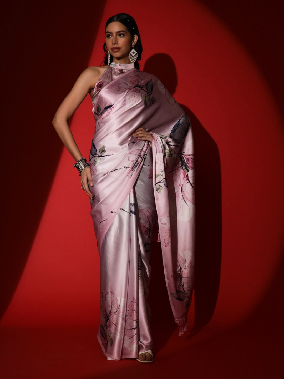Tikhi Imli Pink Floral Printed Saree