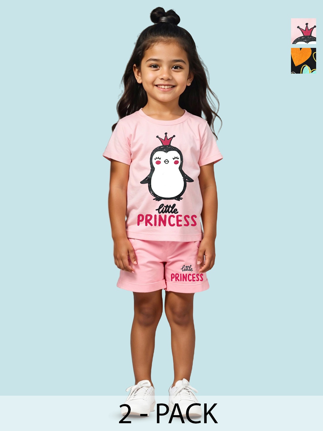 

KUCHIPOO Girls Pack Of 2 Printed T-shirt with Shorts, Pink