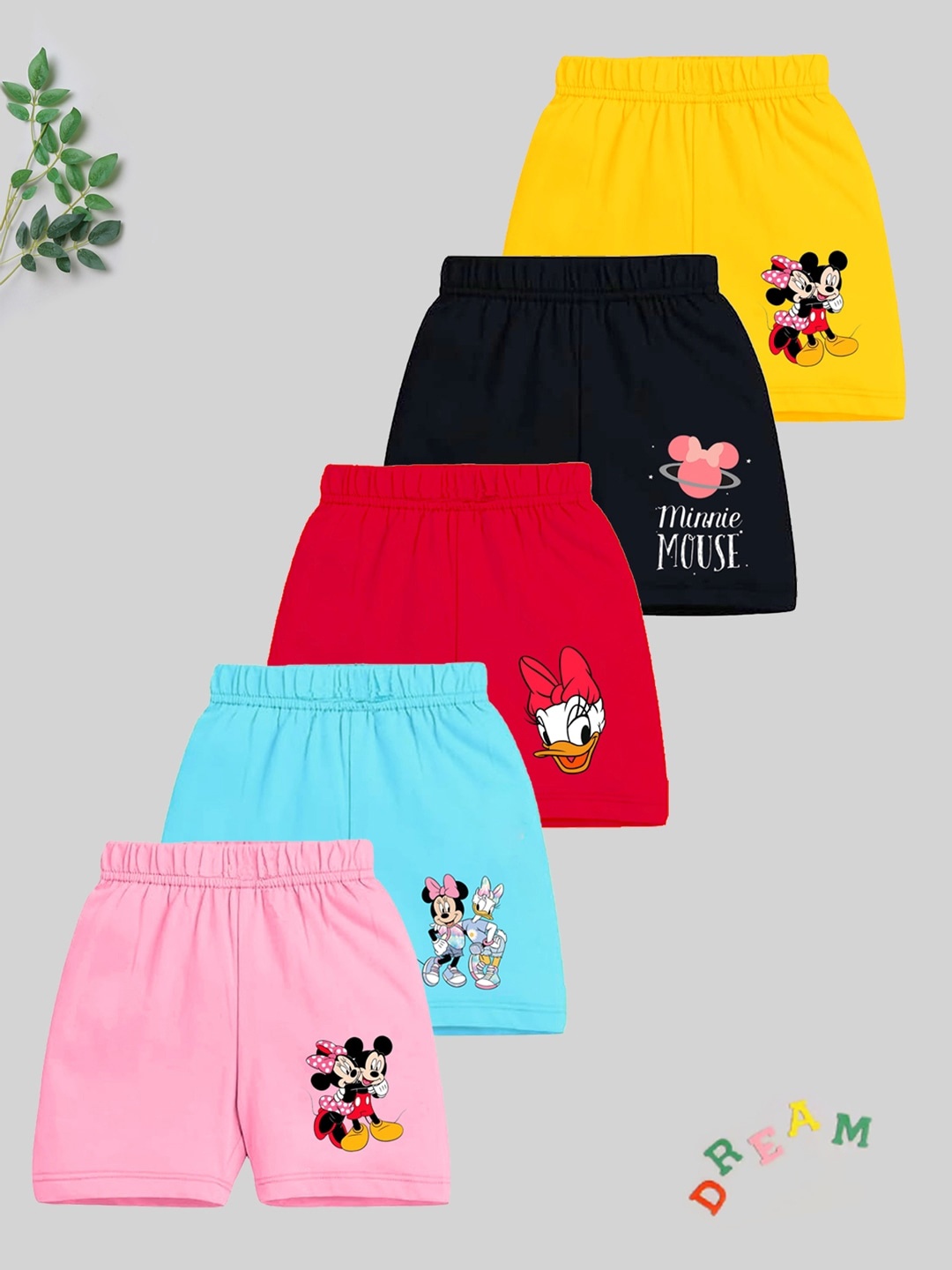 

KUCHIPOO Girls Pack Of 5 Minnie & Daisy Printed Shorts, Pink