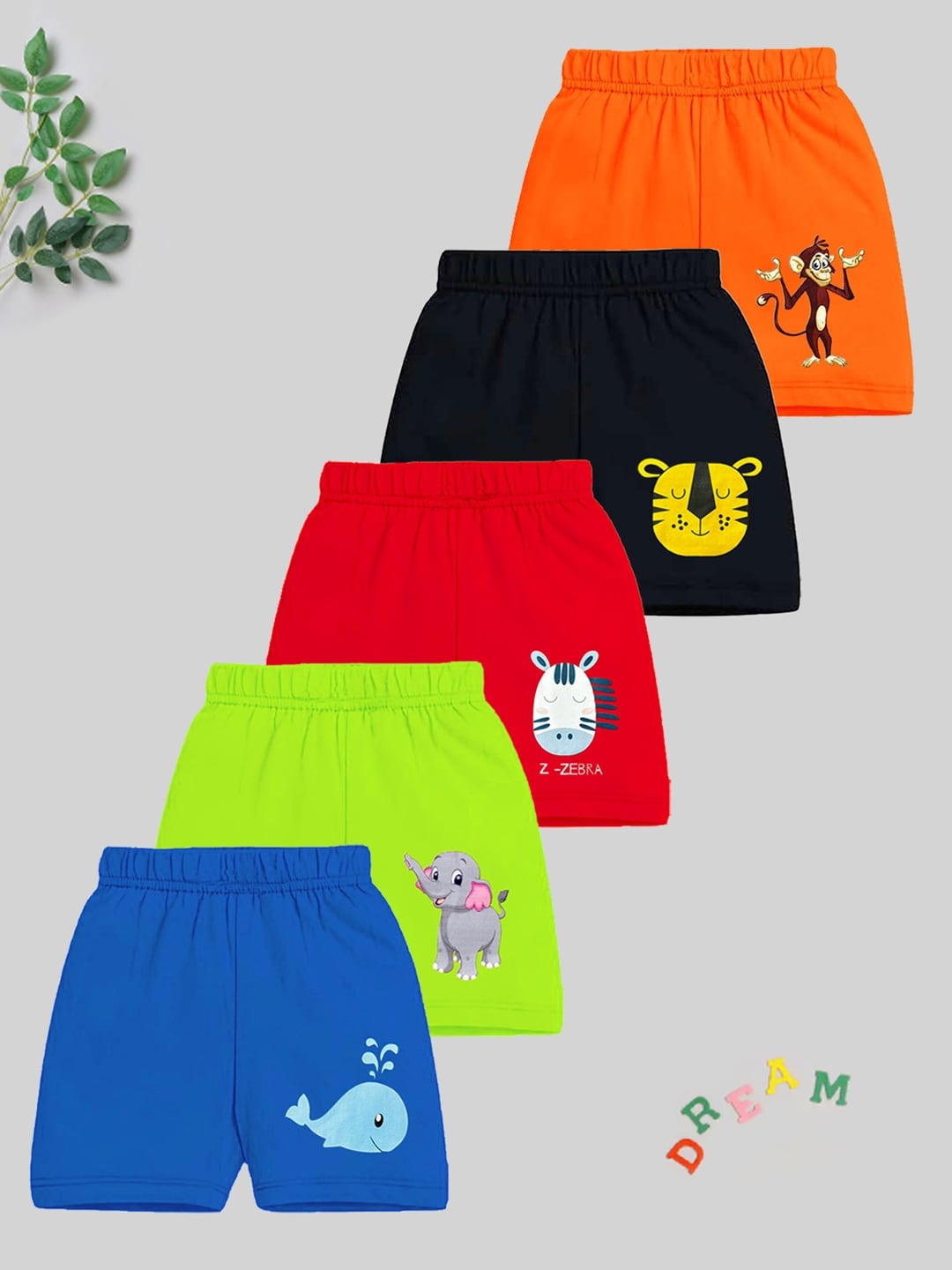 

KUCHIPOO Boys Pack Of 5 Graphic Printed Shorts, Green
