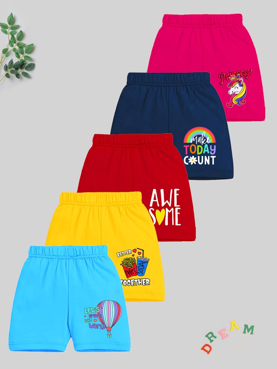

KUCHIPOO Girls Pack Of 5 Printed Shorts, Pink