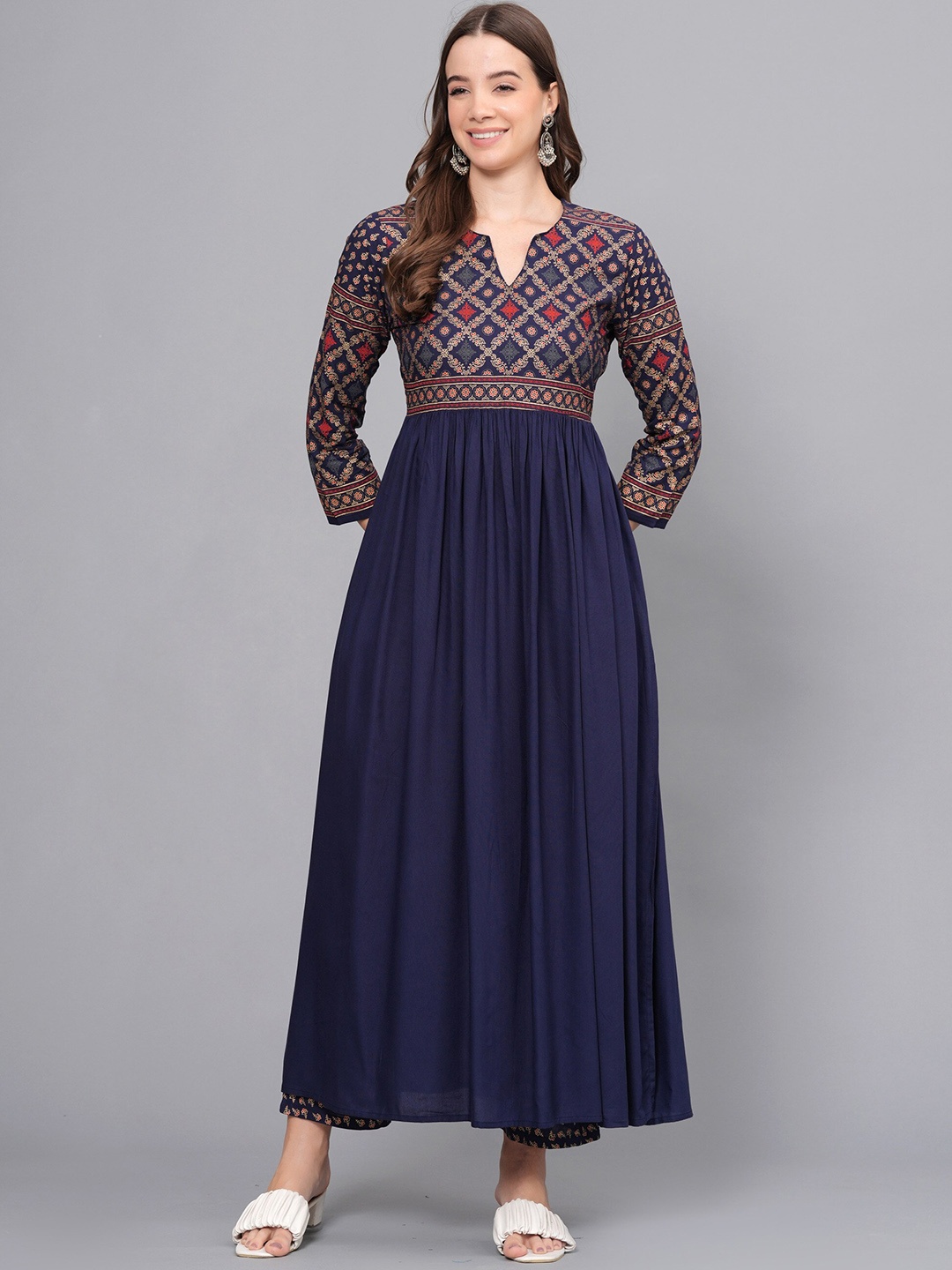 

Chandbaali Ethnic Motifs Printed Regular Kurta with Trousers, Blue