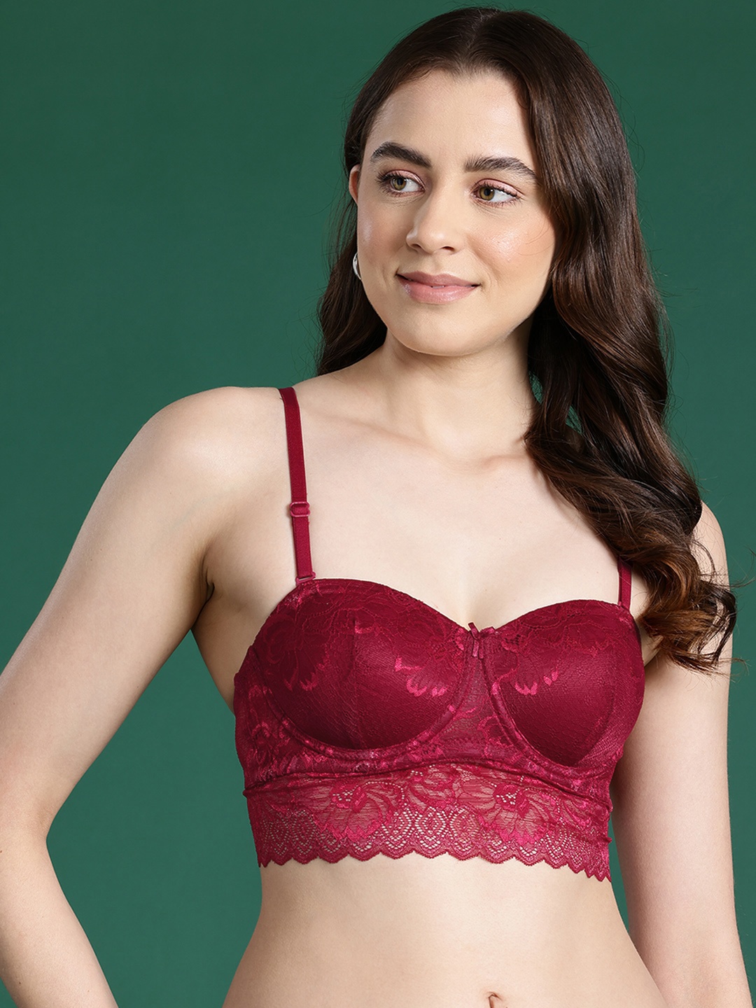 

DressBerry Floral Bra - Full Coverage Underwired Lightly Padded, Maroon